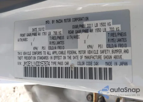 2013 Mazda Mazda2 Touring из США, поврежденный, VIN JM1DE1LYXD0157874